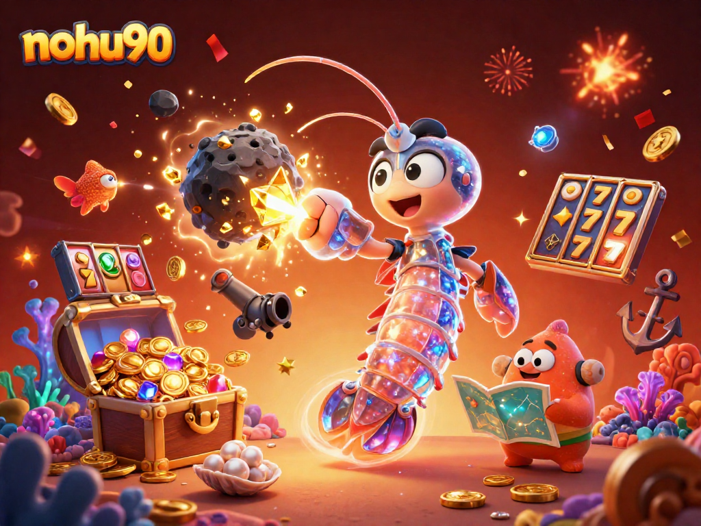 Experience thrilling wins with nohu90 in this vibrant galactic casino adventure illustration.