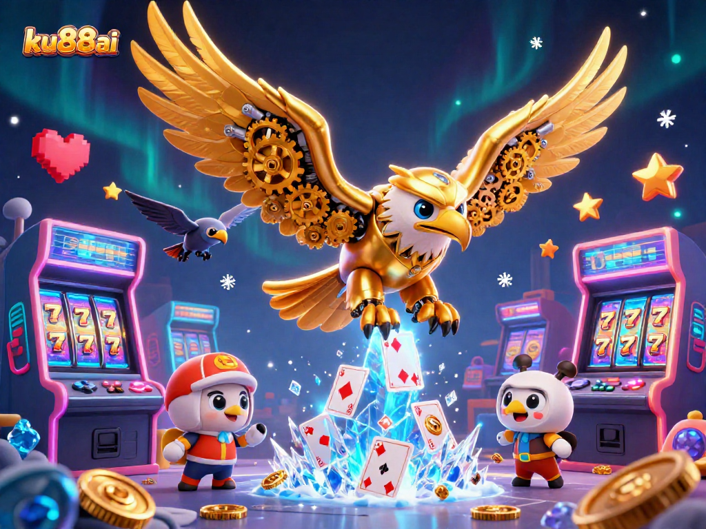 Experience thrilling slots action with ku88ai, featuring a golden eagle and dazzling casino elements.