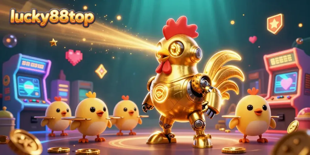 Join the fun with lucky88top as players engage in exciting casino games surrounded by vibrant golden elements.