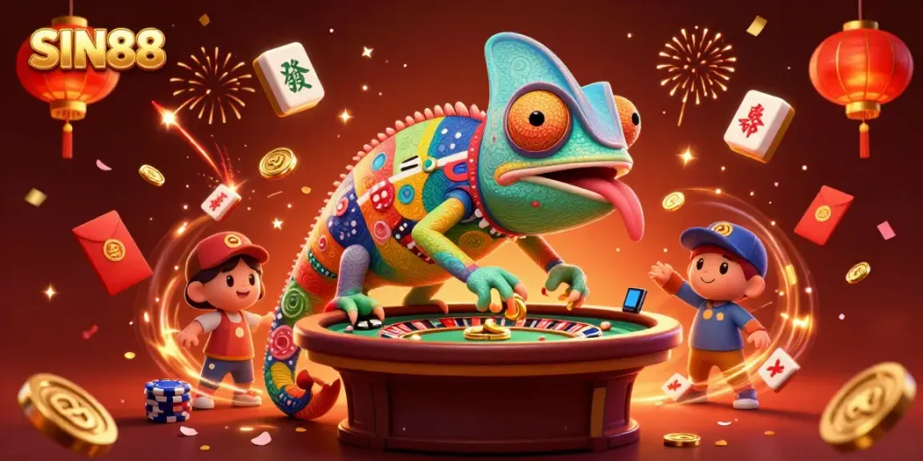 Engage with SIN88 and experience vibrant casino excitement in a colorful 3D illustration.