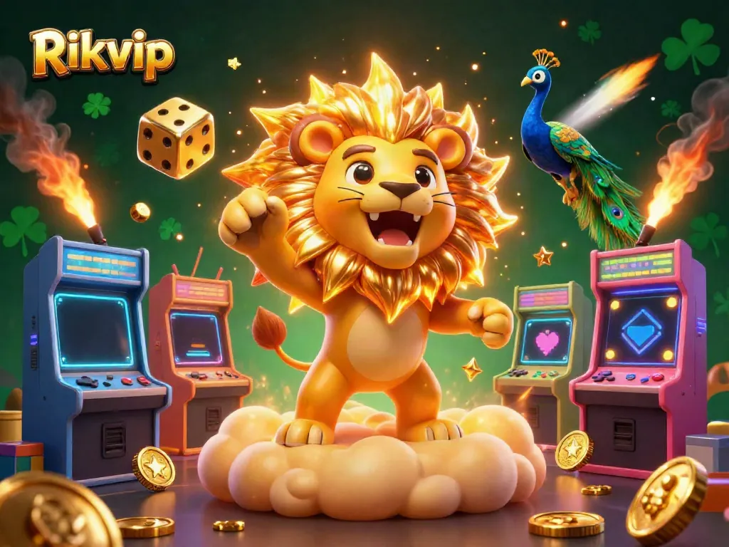 Experience thrilling wins at Rikvip with vibrant casino and game elements bursting in a stunning 3D world.
