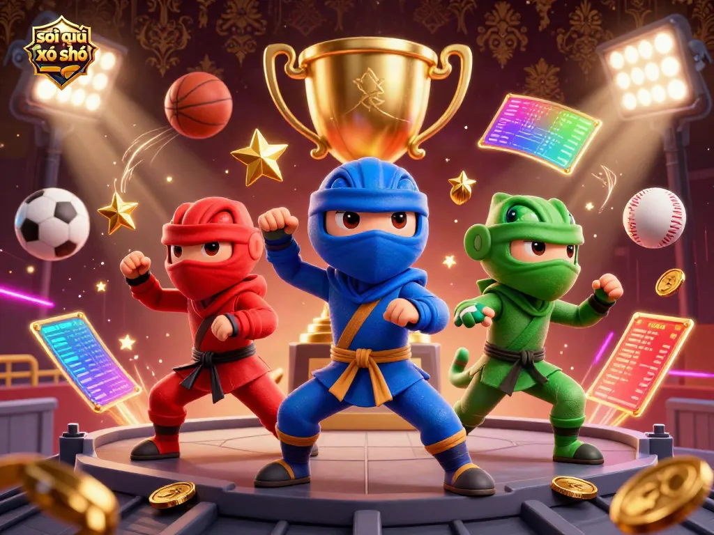 Synchronized martial arts by ninja chameleons represent soi cầu xổ số with dynamic betting excitement.