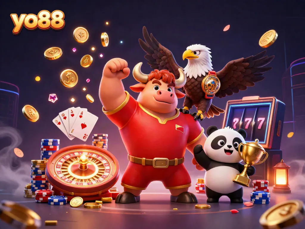 Engage with yo88's vibrant gaming experience featuring animated casino characters and dynamic game elements.