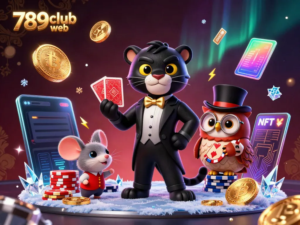 Engage with the 789club web experience, featuring a tuxedoed panther, an owl, and a lucky mouse in a casino scene.