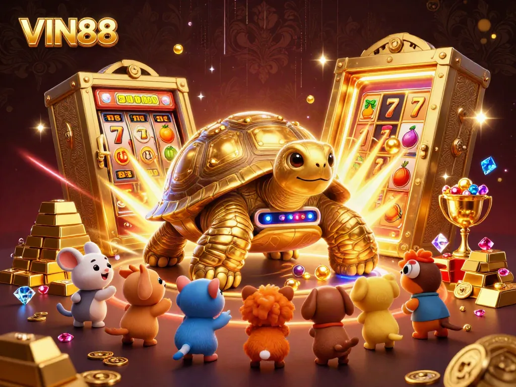 Experience exciting wins at VIN88 with a vibrant gaming scene featuring slots and treasures.