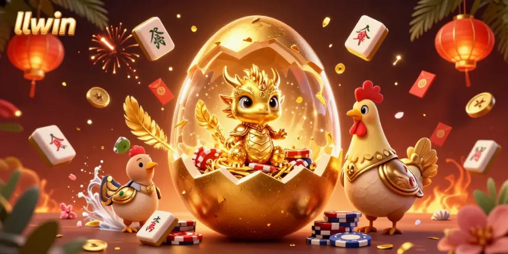 Experience thrilling gameplay with LLWIN, featuring golden dragon and poker chips in vibrant casino setting.