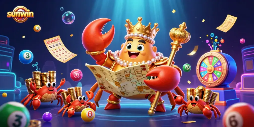 Join the exciting sunwin gaming world with the golden crab emperor amidst thrilling lottery action.