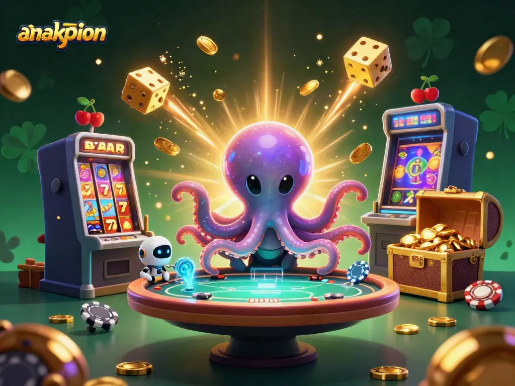 Experience thrilling online gaming with anakpion at a holographic casino table featuring vibrant characters and dynamic action.