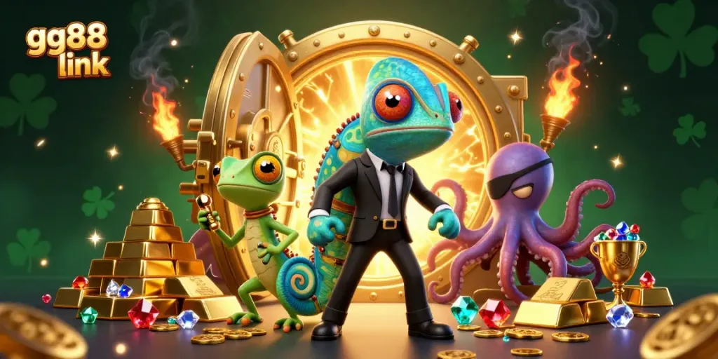 Engage with the thrilling gg88 link experience featuring colorful characters in an action-packed casino scene.