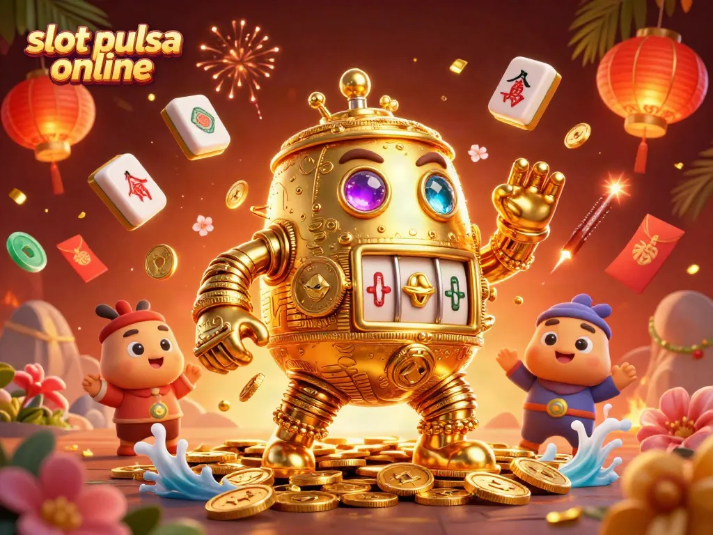 Experience exhilarating wins with slot pulsa online in this vibrant casino-themed illustration.