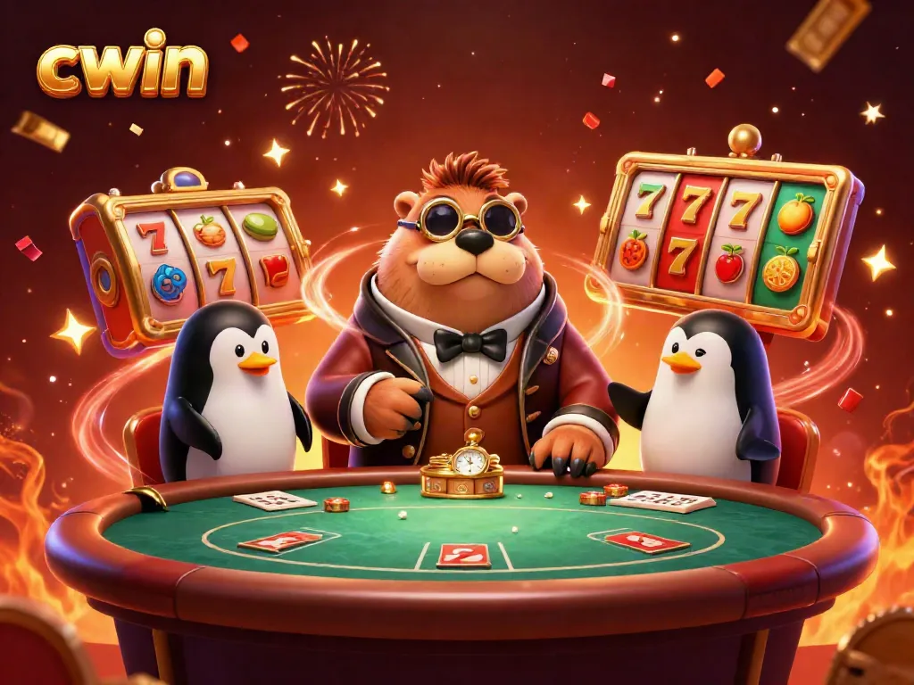 Experience thrilling gameplay with cwin at an underwater poker table featuring a walrus, penguin, and bluffing pufferfish.