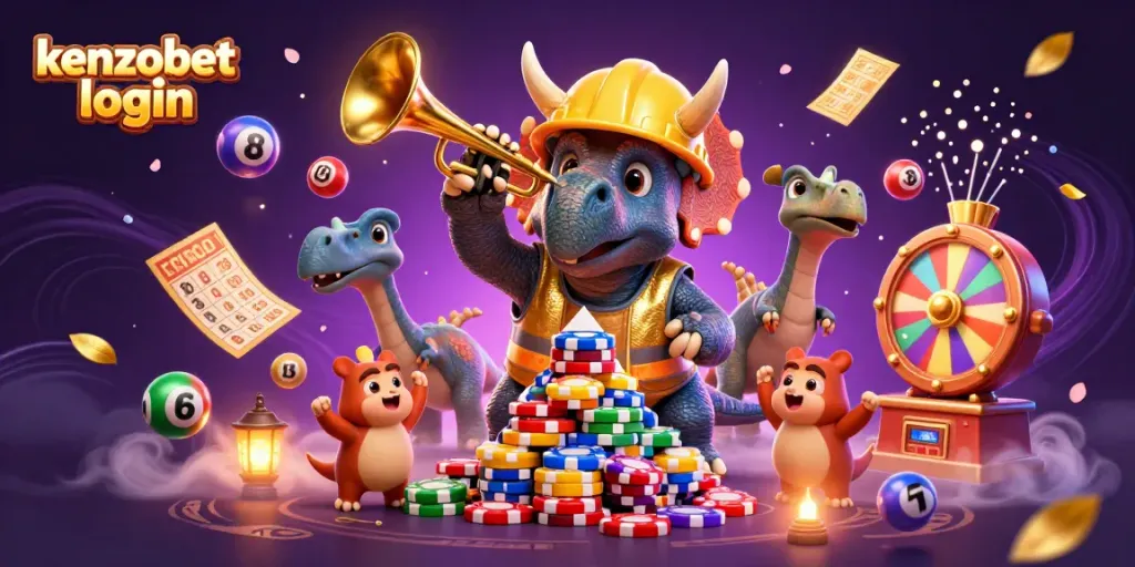 Engage with the kenzobet login screen amidst vibrant casino excitement and fun.