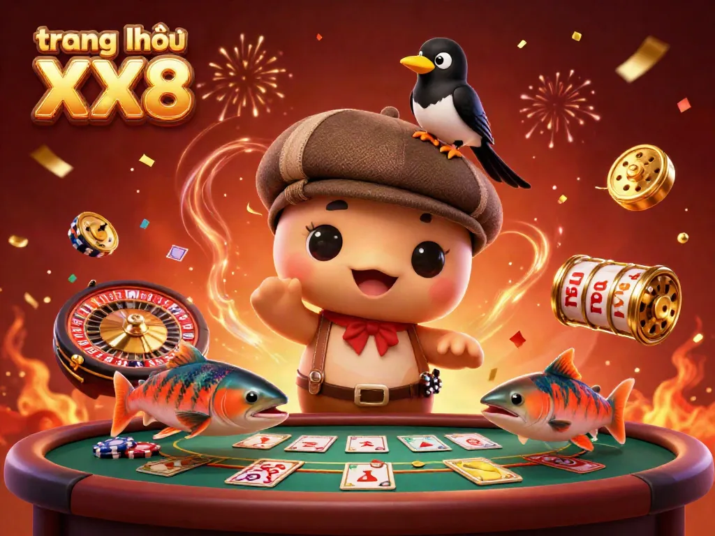 Engage with the lively scene of trang chủ XX8 featuring cute Nessie and friends amidst a vibrant casino atmosphere.