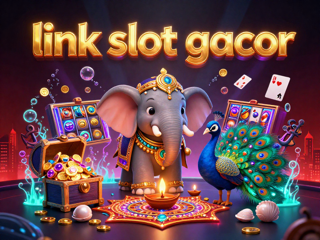 Spin the vibrant link slot gacor with colorful elements and treasures in this exciting casino scene.