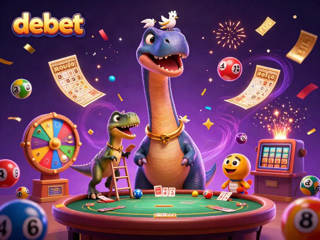 Engage with debet's dynamic casino scene featuring a tall brontosaurus, clever raptor, and exciting game elements.