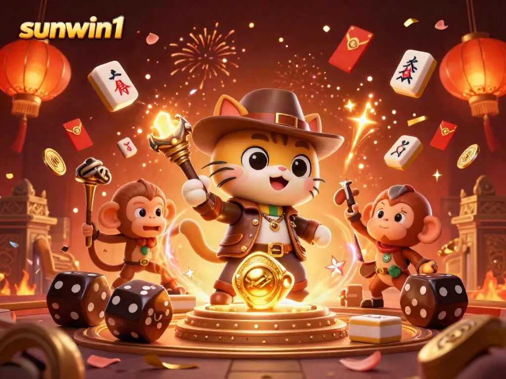 Experience thrilling adventures in sunwin1, a vibrant casino scene filled with lucky symbols and festive elements.