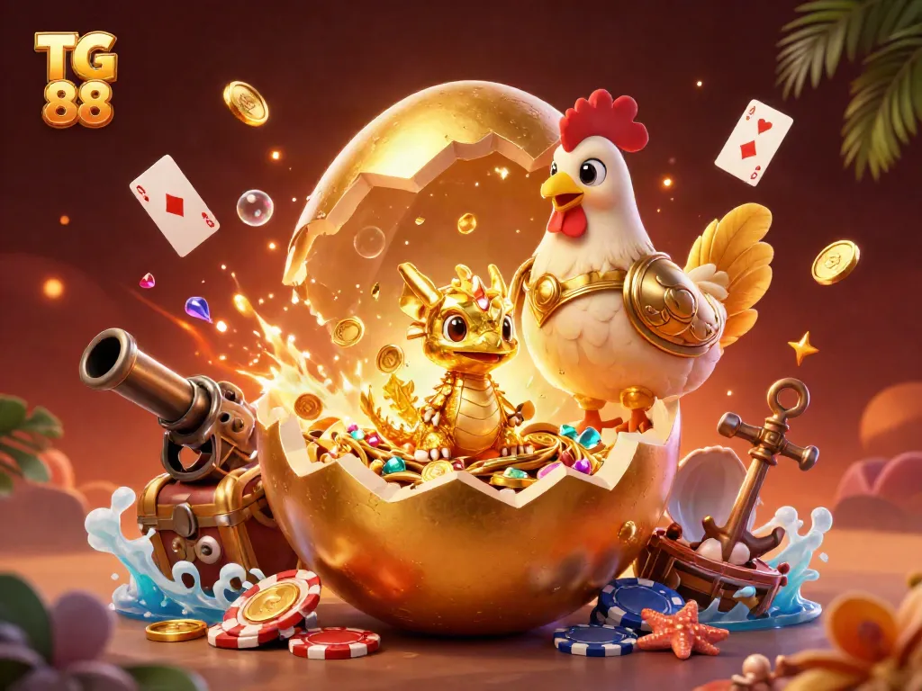 Engage with TG 88's interactive gaming experience showcasing a golden dragon and poker chips.