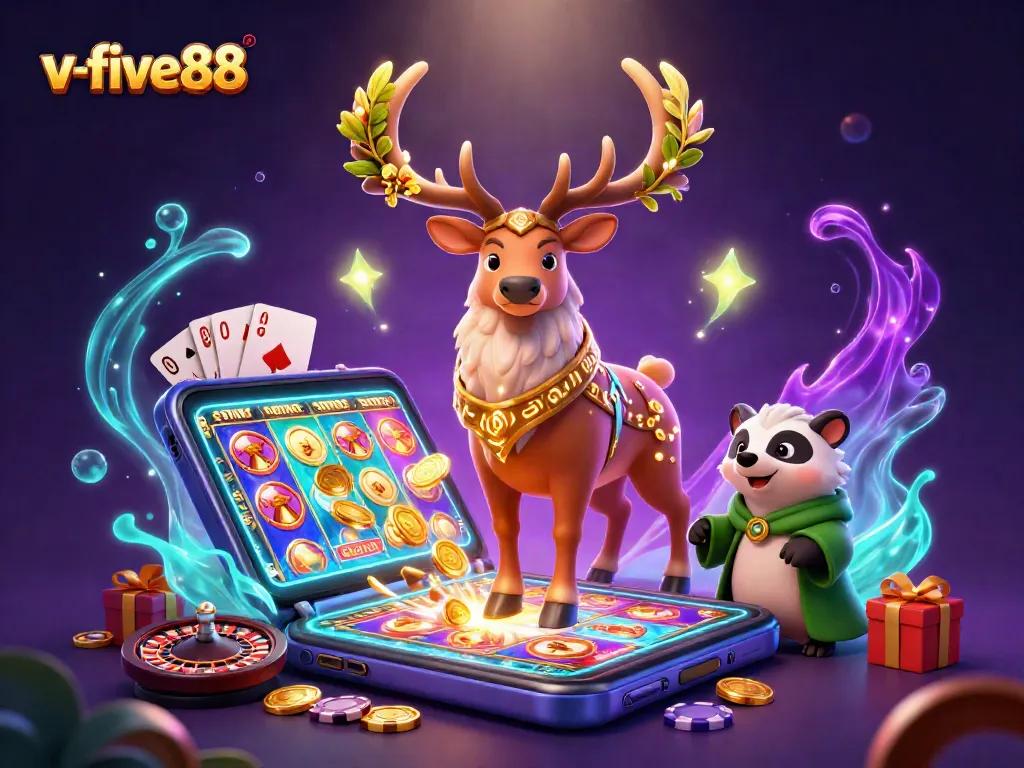 Engage in vibrant gaming excitement at v-five88, featuring iconic slot games and mystical characters.