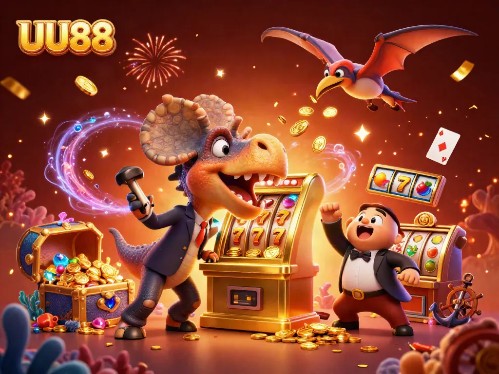 Experience thrilling wins with UU88 as a pachycephalosaurus celebrates hitting a jackpot!