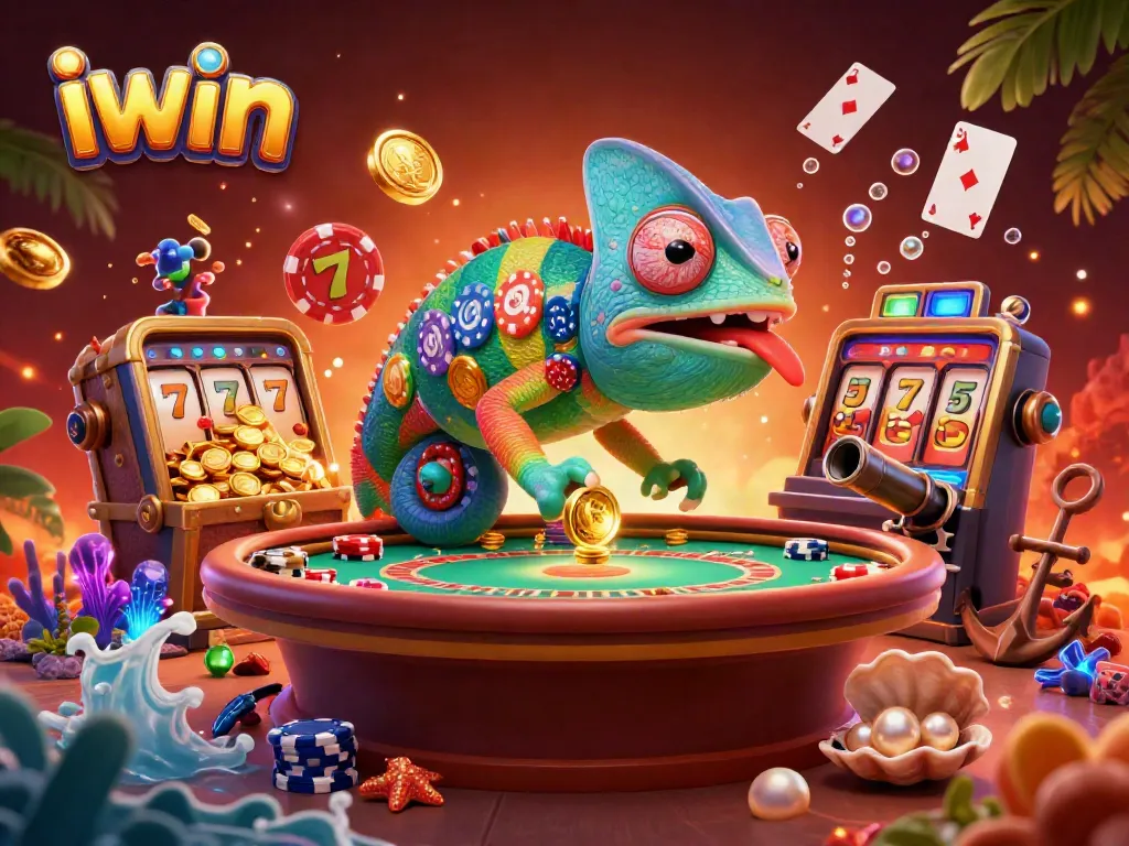 Experience iwin's thrill with the vibrant chameleon casino owner amidst exciting gaming elements.