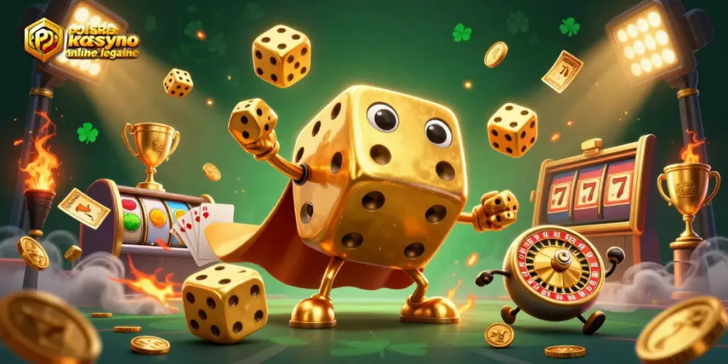 Engage in polskie kasyno online legalne with vibrant 3D illustration featuring golden characters and dynamic casino elements.