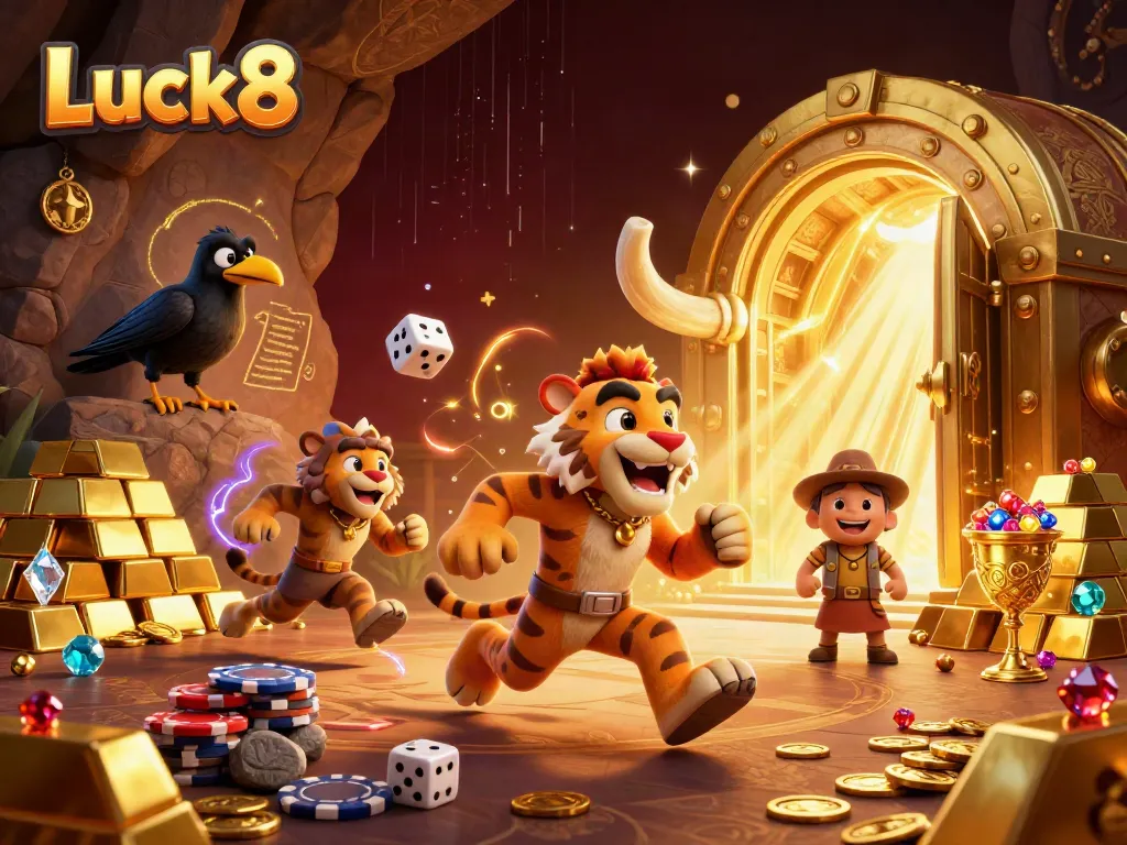 Experience the thrill of Luck8 as cavemen and a sabertooth manage a lively prehistoric casino.