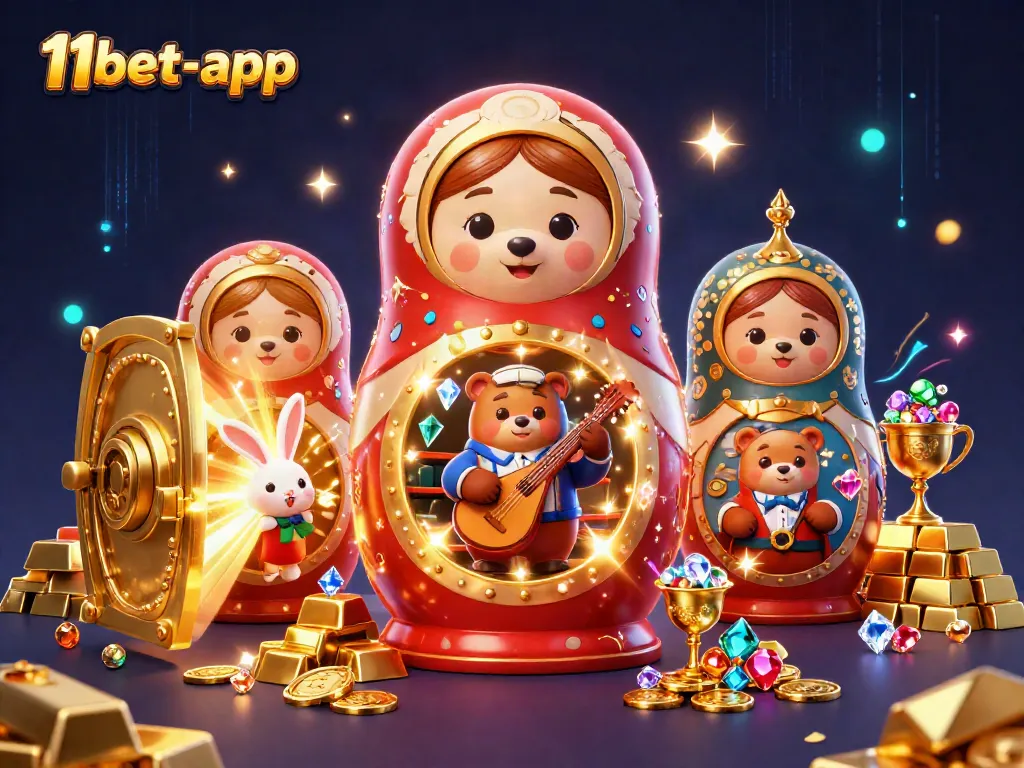 Win big at 11bet-app with vibrant casino elements and bears in festive outfits!