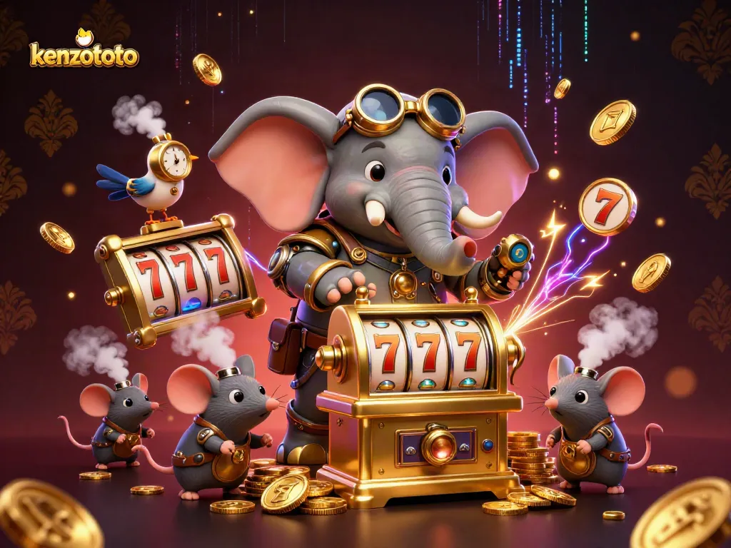 Spin to win at kenzototo with a steampunk elephant and dynamic casino elements!