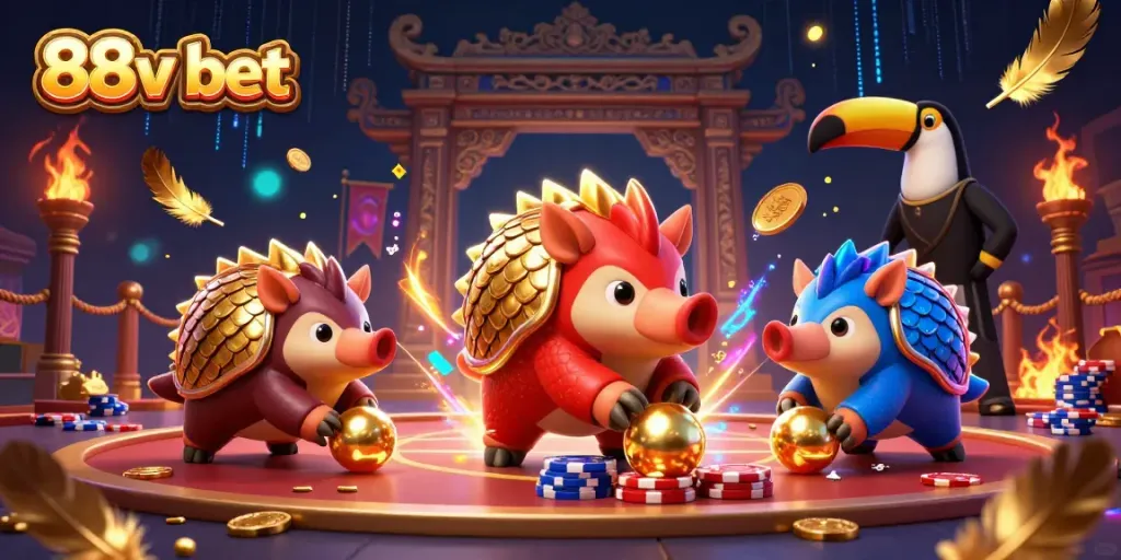 Engage with thrilling gameplay on 88v bet showcasing iconic pangolins in an energetic casino scene.