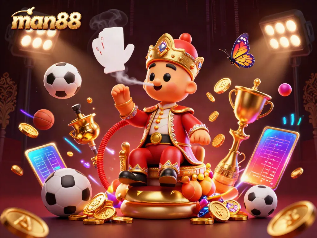 Engage with man88's vibrant 3D casino world showcasing thrilling characters and game elements.
