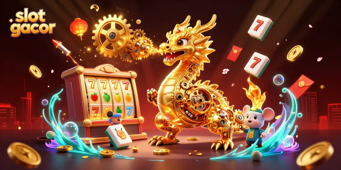 Experience exciting slot gacor gameplay with a dazzling illustration featuring a golden dragon and dynamic game elements.
