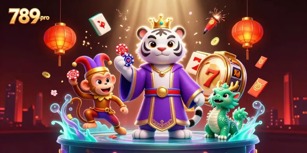 Engage with the vibrant casino scene featuring 789lub-pro's playful characters and dynamic gaming elements.