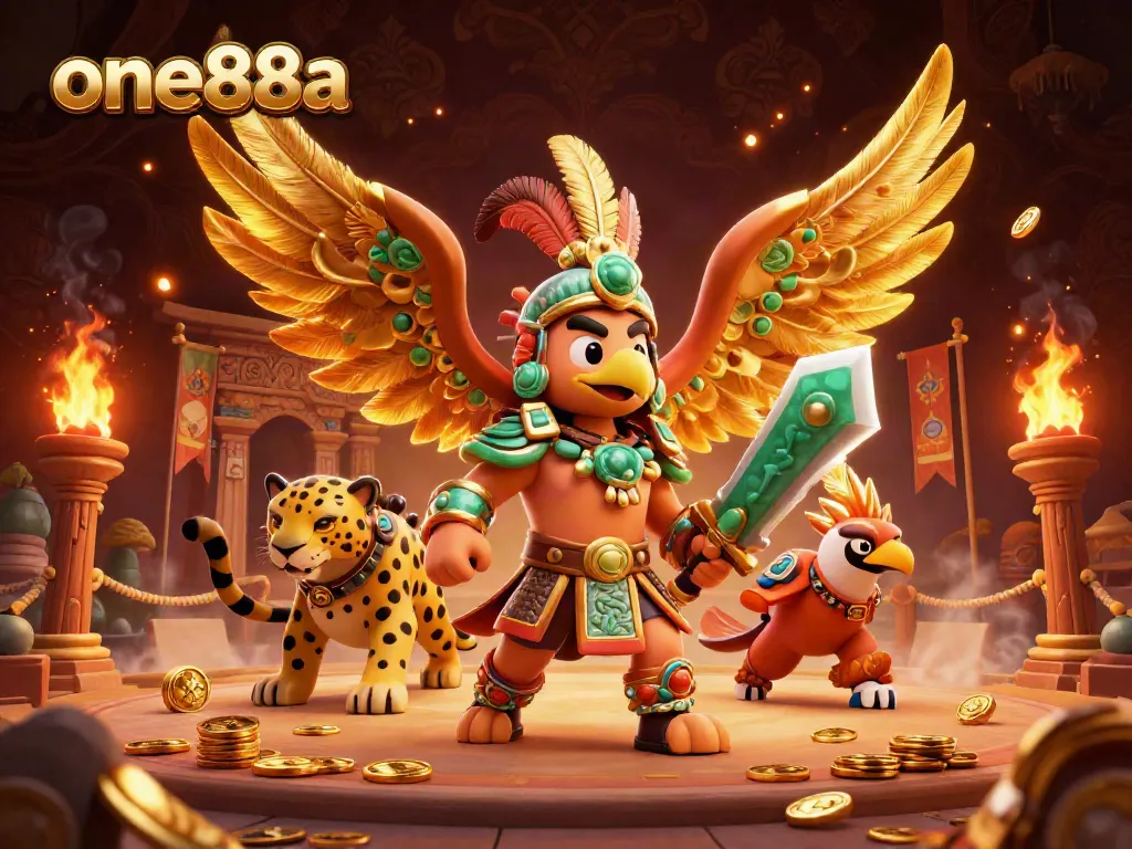Engage with thrilling one88a casino action in a vibrant 3D scene featuring epic warriors and rich gaming elements.