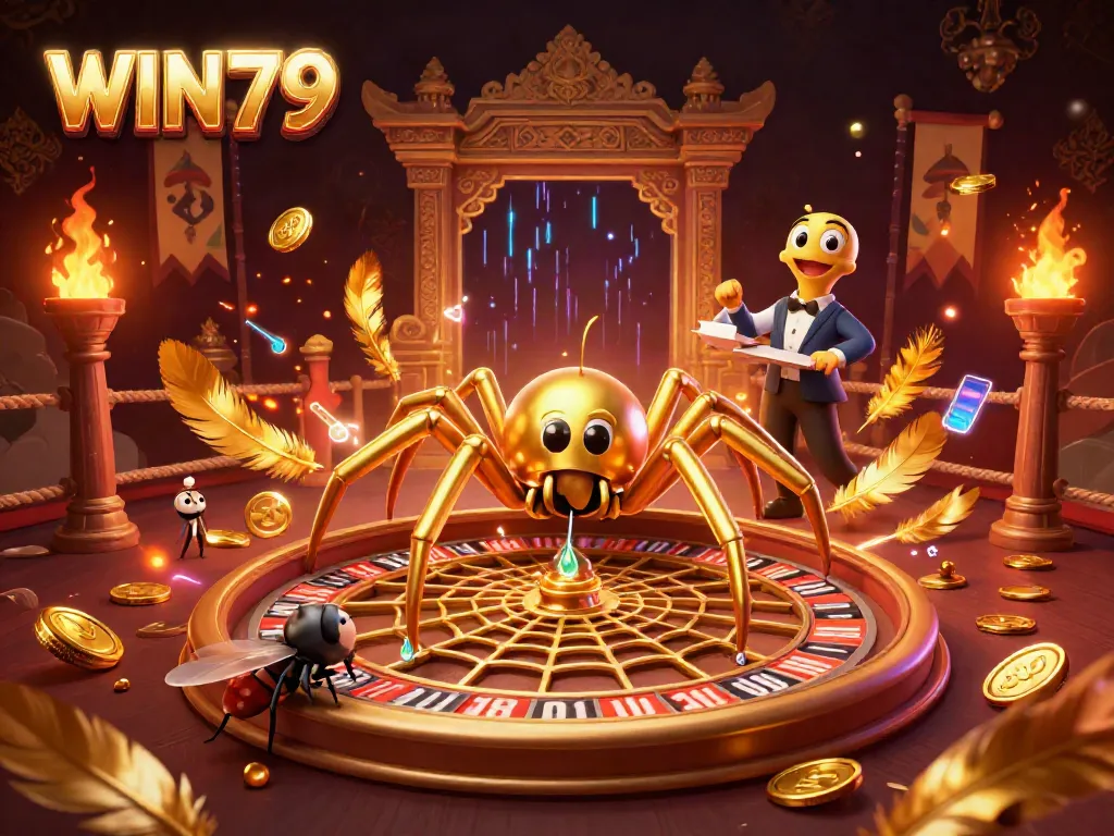 Experience the thrill of WIN79 with a lively scene of cartoon characters and dynamic casino elements.