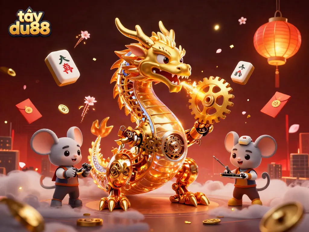 Place bets and tải du88 with a dynamic illustration of a golden dragon and casino symbols.
