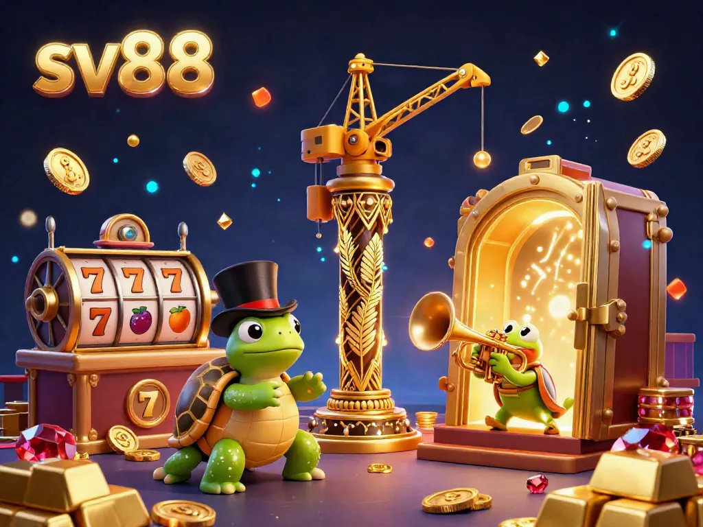 Join the action at sv88 with vibrant casino themes and shimmering treasures in a captivating 3D illustration.
