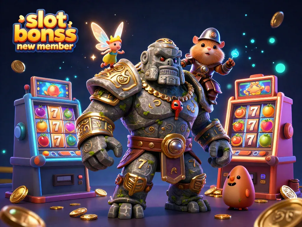 Engage with exciting slot bonus new member opportunities featuring 3D characters and casino elements.