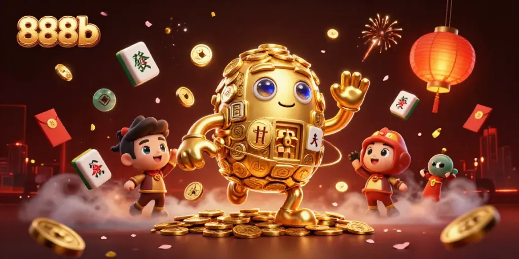 Engage with 888b's vibrant casino world featuring a golden golem surrounded by dynamic game elements.
